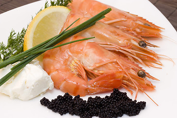 Image showing shrimps and caviar