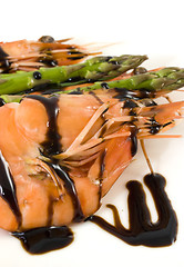 Image showing shrimps and asparagus
