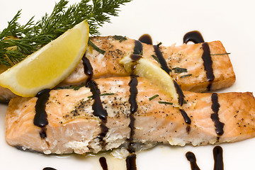 Image showing baked salmon with balsamic vinegar