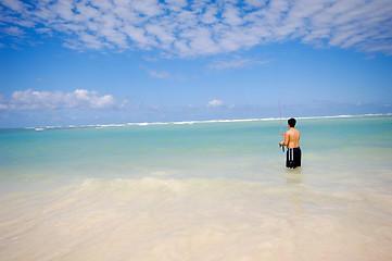 Image showing Fishing on beach