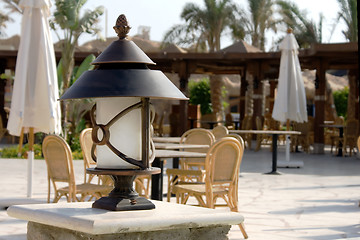 Image showing Lantern in the patio of restaurant