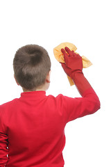 Image showing Cleaner in red with duster turned back