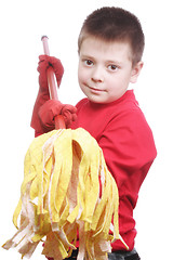 Image showing Boy in red holding swab