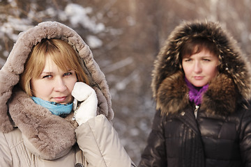 Image showing Blonde on phone in sunny frosty day