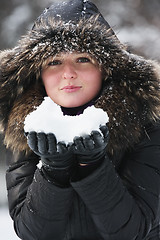 Image showing Woman with snow lump