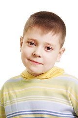 Image showing Serene boy in yellow striped sweater