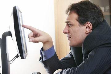 Image showing Forefinger on monitor
