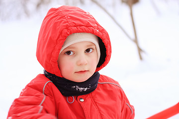 Image showing Little kid in red jacket