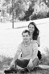 Image showing Happy couple in park monochrome