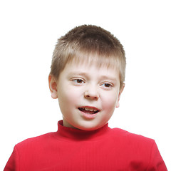 Image showing Grinning boy in red