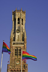 Image showing Belfry Bruges with LGBT flags