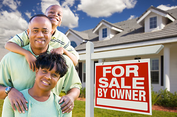 Image showing African American Family with For Sale By Owner Sign