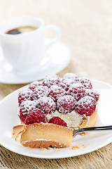 Image showing Raspberry tart with coffee