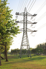 Image showing Electricity. Pillar against the blue sky