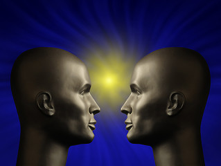 Image showing Two android heads facing one another