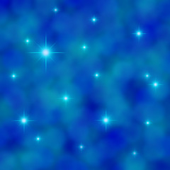 Image showing Stars twinkling in a cloudy blue sky