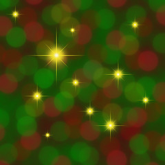 Image showing Red and green blurred background with gold stars twinkling 