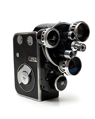 Image showing Old movie camera 16 mm with three lenses