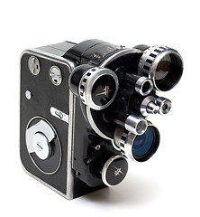 Image showing Old movie camera 16 mm with three lenses