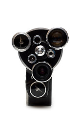 Image showing Old movie camera 16 mm with three lenses