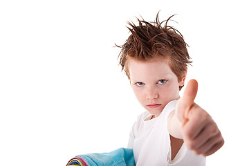 Image showing Cute boy, with sign of  cool