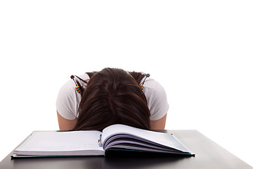 Image showing woman has stress because of  work on her desk