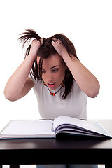 Image showing woman has stress because of  work on her desk