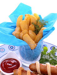 Image showing Fries And Sausages