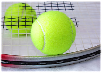 Image showing Tennis Racket and Balls