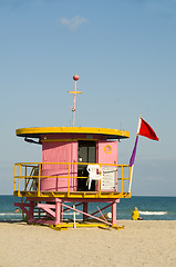 Image showing iconic lifeguard beach hut south beach miami florida