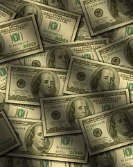 Image showing One hundred dollar bills lying flat