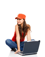 Image showing Teenager working with a laptop