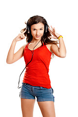 Image showing Young girl listen music