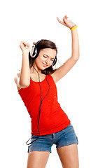 Image showing Young girl listen music