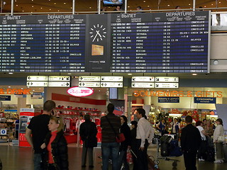 Image showing Russia. Moscow. International airport Sheremetyevo. 15 April 2010. Timetable with cancellations