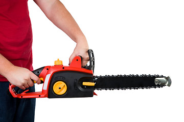 Image showing Man Holding Chainsaw Isolated 