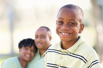 Image showing Handsome African American Boy with Parents
