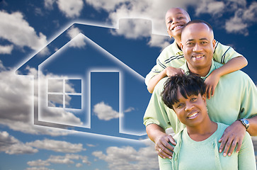 Image showing Family Over Clouds, Sky and House Icon