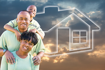 Image showing Family Over Clouds, Sky and House Icon