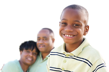 Image showing Handsome African American Boy with Parents Isolated