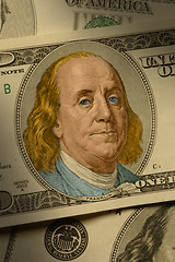 Image showing Close-up of Benjamin Franklin on the $100 bill