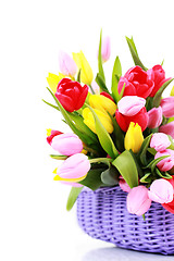 Image showing basket full of tulips