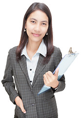 Image showing Confident Asian businesswoman w clipboard