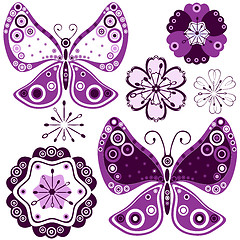 Image showing Set flowers and butterflies