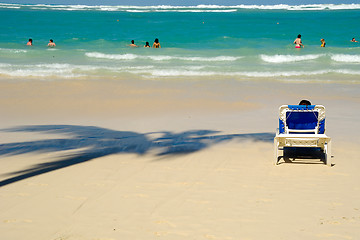 Image showing Sunbed on beach