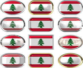 Image showing 12 buttons of the Flag of Lebanon