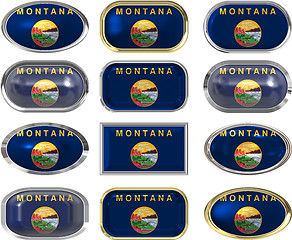Image showing 12 buttons of the Flag of Montana