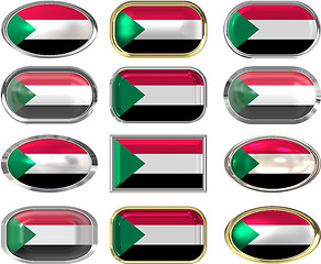 Image showing 12 buttons of the Flag of Sudan