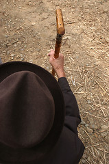 Image showing Old man holding his walking cane