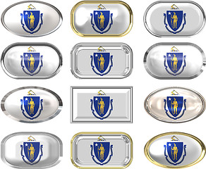 Image showing 12 buttons of the Flag of massachusetts